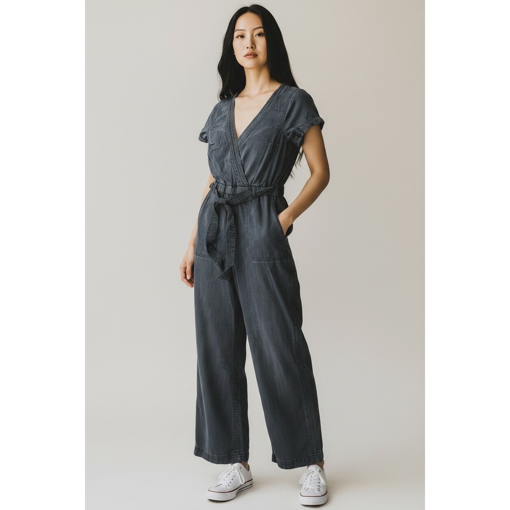 Abercrombie & Fitch Wrap Front Utility Short Sleeve Jumpsuit Washed Black XXS